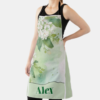 Moderne Wasserfarbe Grüne Blumen & personalisieren Schürze