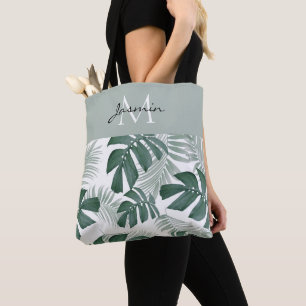 Moderne Wasserfarbe Grüne Monstera-Blätter Monogra