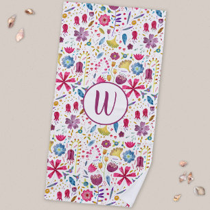Moderne Wasserfarbe-Hecken-Blumen-Monogramm Strandtuch