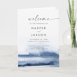 Moderne Wasserfarbe Hochzeitsprogramm "Blauer Fl Programm