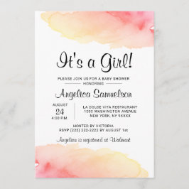 Moderne Wasserfarbe IT IST EIN GIRL!Rosa Babydusch Einladung