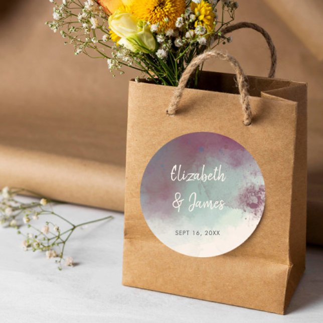 Moderne Wasserfarbe Jewel Tones Boho Wedding Runder Aufkleber (Von Creator hochgeladen)