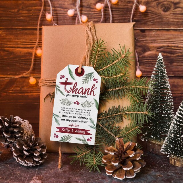 Moderne Wasserfarbe "Joy" Candy Cane Baby Dusche a Geschenkanhänger (Von Creator hochgeladen)