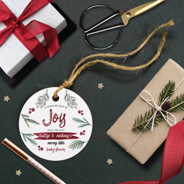 Moderne Wasserfarbe "Joy" Candy Cane Baby Dusche Geschenkanhänger (Von Creator hochgeladen)