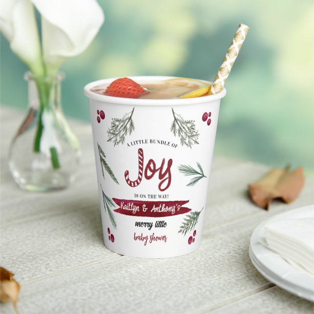 Moderne Wasserfarbe "Joy" Candy Cane Baby Dusche Pappbecher (In Situ)