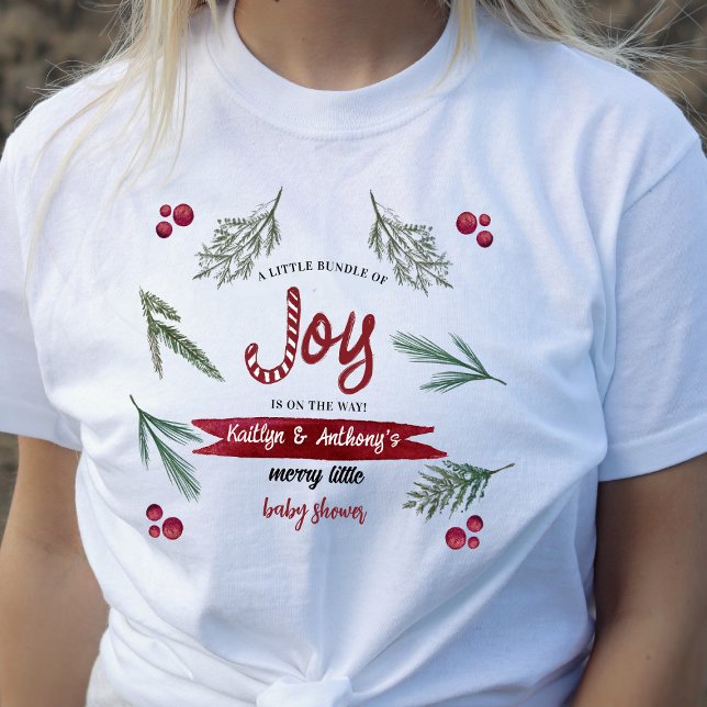 Moderne Wasserfarbe "Joy" Candy Cane Baby Dusche T-Shirt (Von Creator hochgeladen)