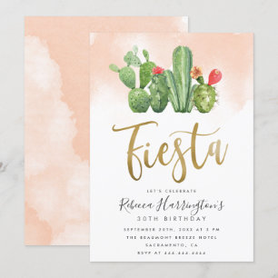 Moderne Wasserfarbe & Kaktus Fiesta Geburtstag Einladung