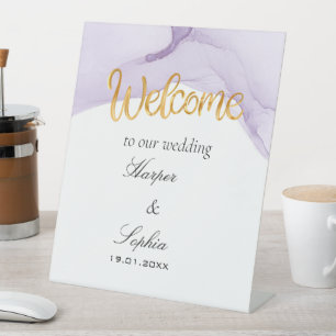 Moderne Wasserfarbe Lila Hochzeit Sockelschild