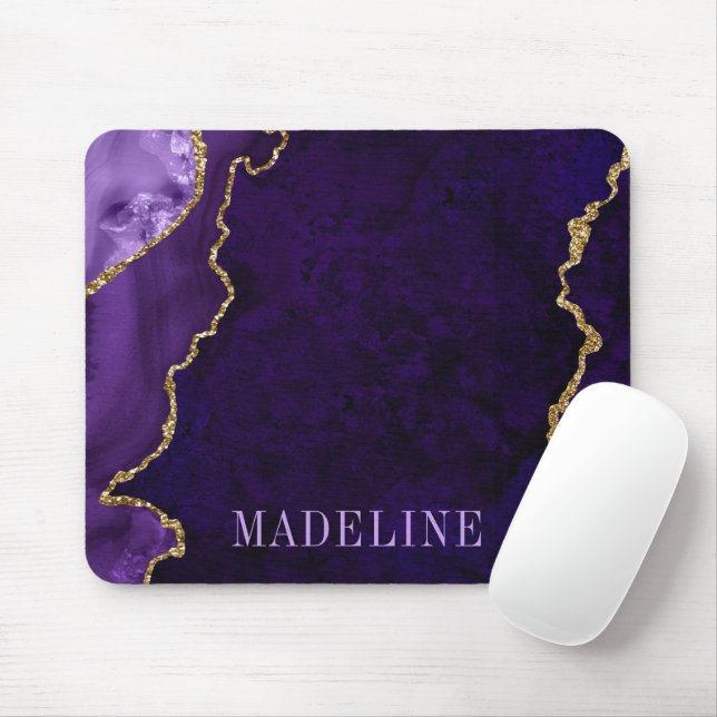 Moderne Wasserfarbe Lila Marble Geode Mousepad (Mit Mouse)