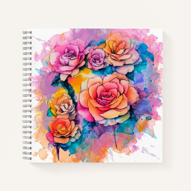 Moderne Wasserfarbe-Malerei-Blumenstrauß Notizbuch (Vorderseite)