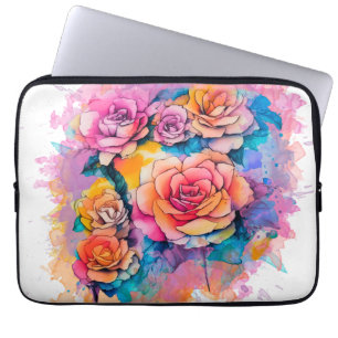 Moderne Wasserfarbe-Malerei Tupfen Rosenstrauß Laptopschutzhülle