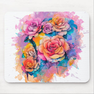 Moderne Wasserfarbe-Malerei Tupfen Rosenstrauß Mousepad