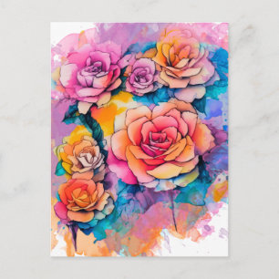 Moderne Wasserfarbe-Malerei Tupfen Rosenstrauß Postkarte