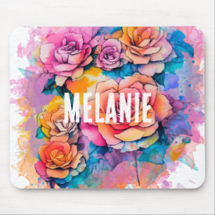 Moderne Wasserfarbe malt Rosenstrauß personalisier Mousepad