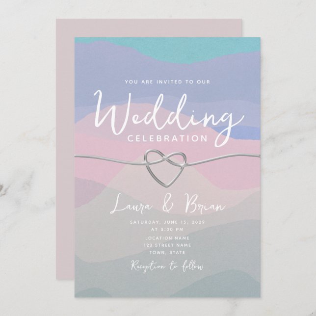 Moderne Wasserfarbe Minimalistisch Blue Wedding Einladung (Vorne/Hinten)