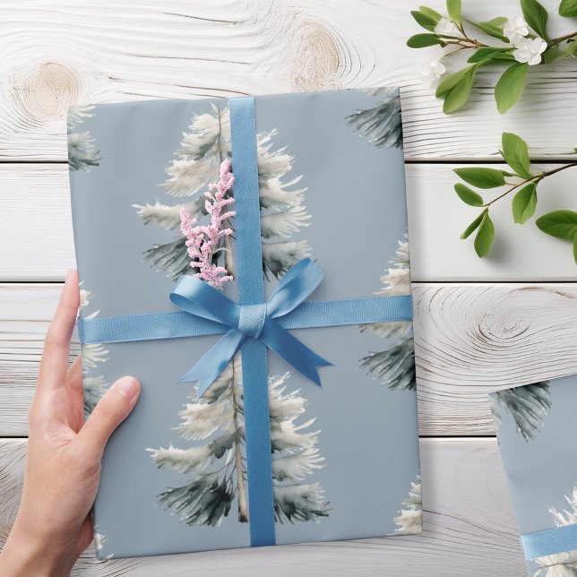 Moderne Wasserfarbe Minimalistisch Pine Tree Weihn Geschenkpapier (Von Creator hochgeladen)