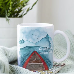 Moderne Wasserfarbe Natur Sehen Sie Die Welt Zitat Kaffeetasse