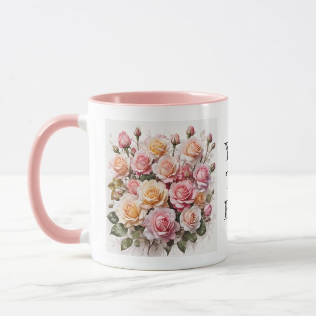 Moderne Wasserfarbe Niedlich Rosa Blume Tasse (Links)