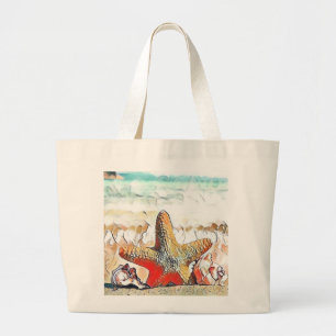 Moderne Wasserfarbe Orange Seashells am Strand Jumbo Stoffbeutel