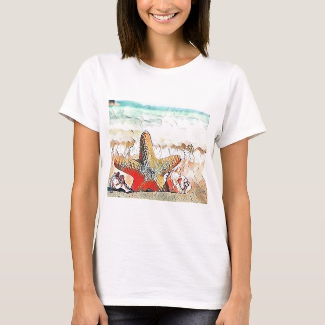 Moderne Wasserfarbe Orange Seashells T-Shirt (Vorderseite)