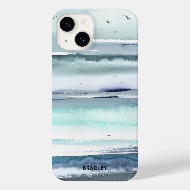 Moderne Wasserfarbe Ozean Meer Personalisierter Na Case-Mate iPhone Hülle (Rückseite)