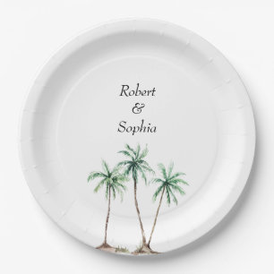 Moderne Wasserfarbe Palme Hochzeit Pappteller