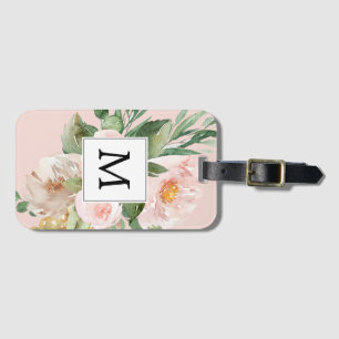 Moderne Wasserfarbe Rosa Blumen Monogrammiert Gepäckanhänger
