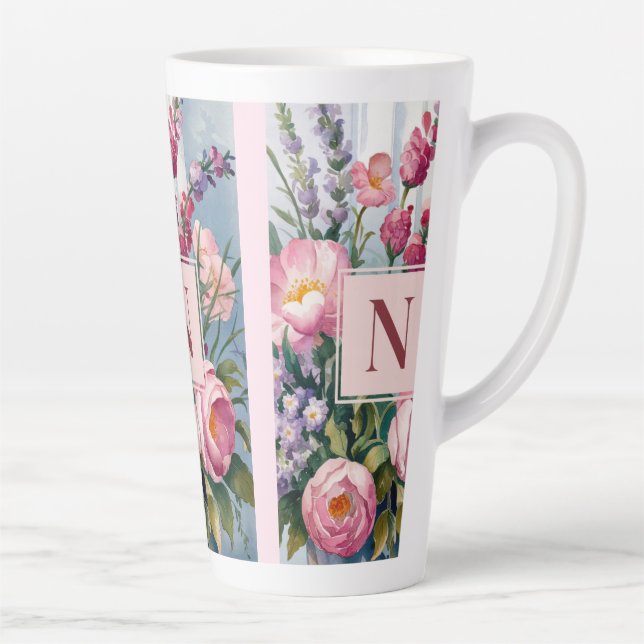 Moderne Wasserfarbe rosa Lavendelblüten  Milchtasse (Rechts)