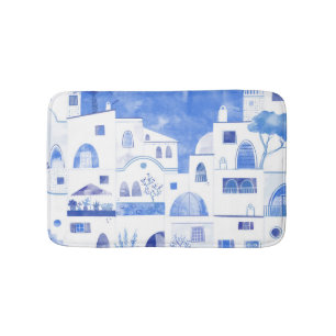 Moderne Wasserfarbe Santorini Griechische Insel Badematte