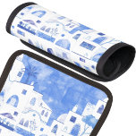 Moderne Wasserfarbe Santorini Griechische Insel Gepräckgriffwickel<br><div class="desc">Ein blaues und weißes Aquarellbild des Dorfes Oia auf der griechischen Insel Santorin.</div>