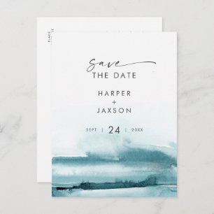 Moderne Wasserfarbe   SAVE THE DATE AQUAMARIN Einladungspostkarte