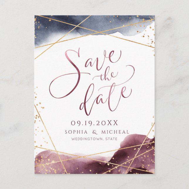 Moderne Wasserfarbe Save the Date geometrisch Postkarte (Vorderseite)