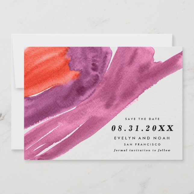 Moderne Wasserfarbe Save the Date Lila (Vorderseite)