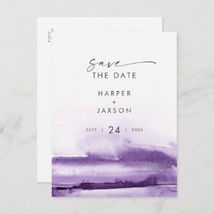 Moderne Wasserfarbe   SAVE THE DATE LILA Einladungspostkarte
