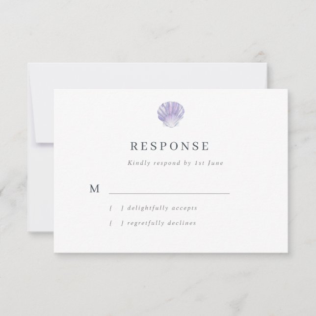Moderne Wasserfarbe Seashell Lila Hochzeit RSVP Karte (Vorderseite)
