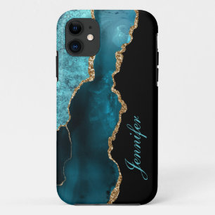 Moderne Wasserfarbe Teal Achat Gold Personalisiert Case-Mate iPhone Hülle