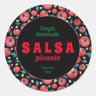 Moderne Wasserfarbe-Tomatensauce-Salsa-Etikett Runder Aufkleber