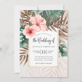 Moderne Wasserfarbe Tropische Vegetation Hochzeit Einladung
