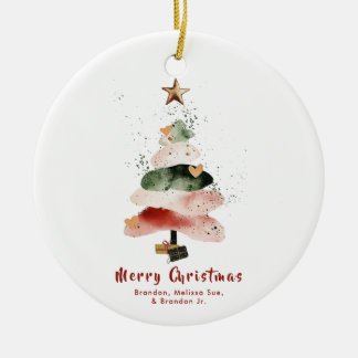 Moderne Wasserfarbe Weihnachtsbaum-Familienfeierta Keramik Ornament