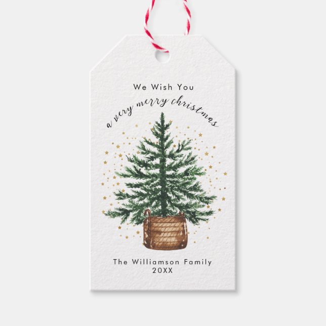Moderne Wasserfarbe-Weihnachtsbaum Minimal Einfach Geschenkanhänger (Vorderseite)