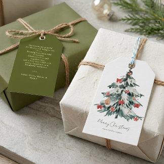 Moderne Wasserfarbe-Weihnachtsbaum-Rotband-Bonbon Geschenkanhänger