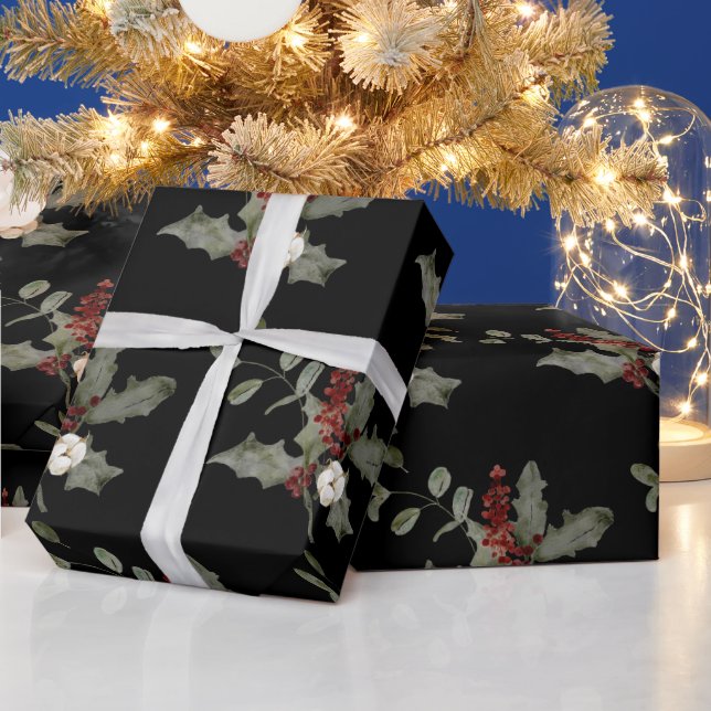 Moderne Wasserfarbe Winter Mistletoe Rotes Grün Geschenkpapier (Feiertage)