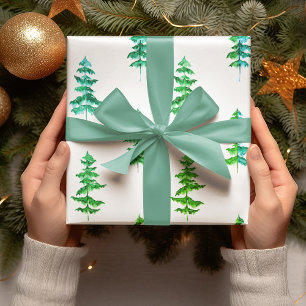 Moderne Wasserfarbe Winter Pine Grün Baum Weihnach Geschenkpapier