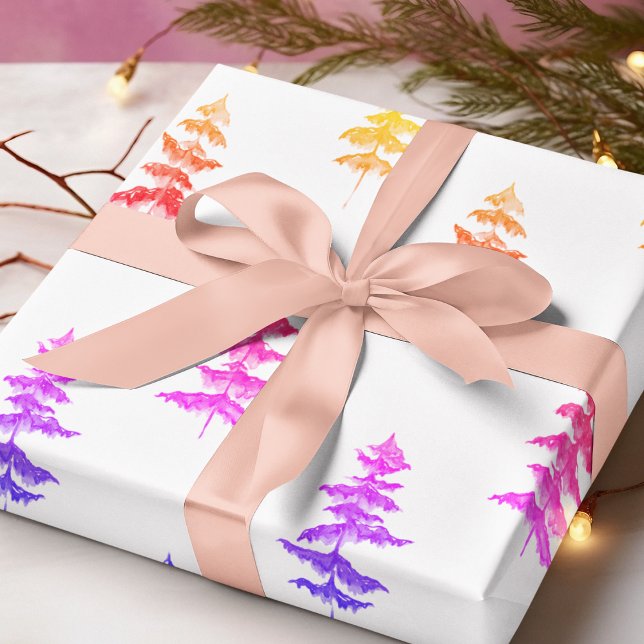 Moderne Wasserfarbe Winter Pine Pink Tree Weihnach Geschenkpapier (Von Creator hochgeladen)