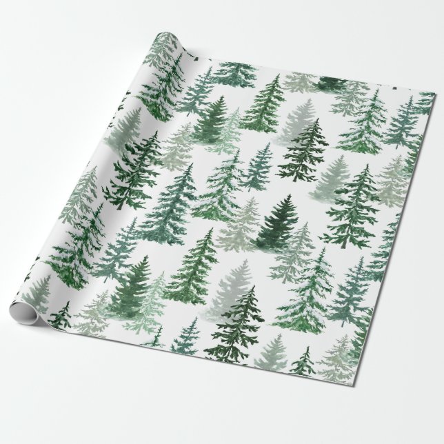 Moderne Wasserfarbe Winterpine Tree Weihnachten Geschenkpapier (Ungerollt)