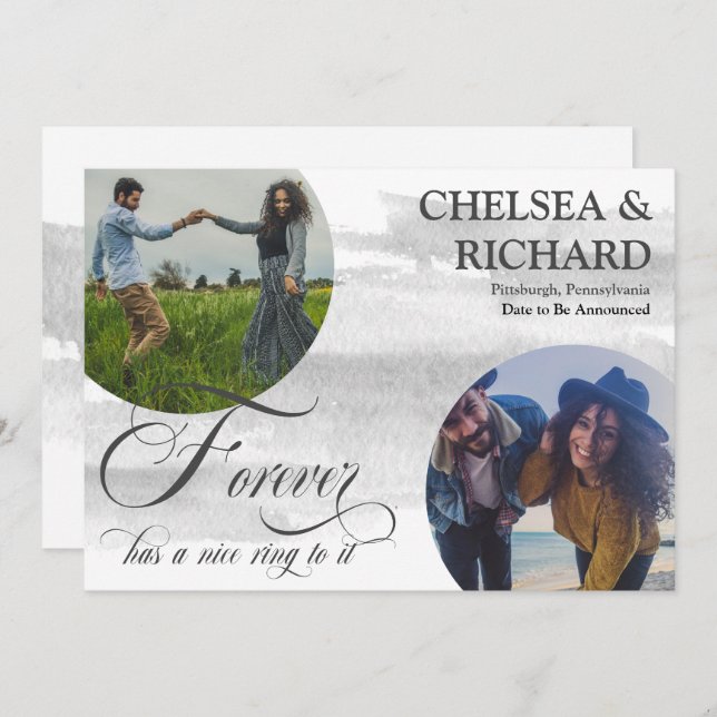 Moderne Wasserfarbe Zwei Foto Verlobung und Ankündigung (Vorne/Hinten)