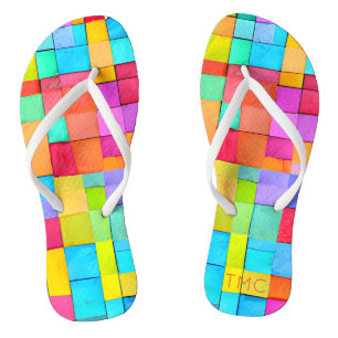 Moderne Wasserfarben Abstrakte Kunst INITIALEN Flip Flops