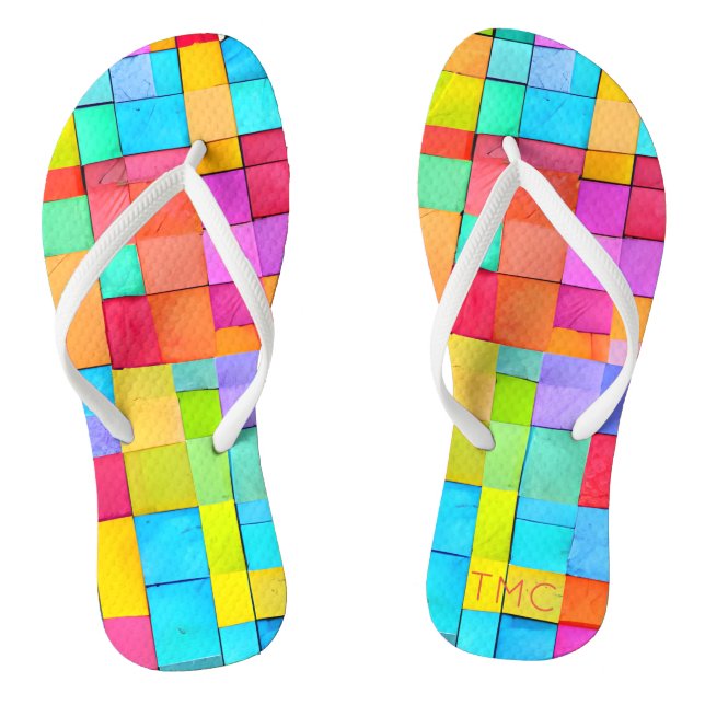 Moderne Wasserfarben Abstrakte Kunst INITIALEN Flip Flops (Fußbett)