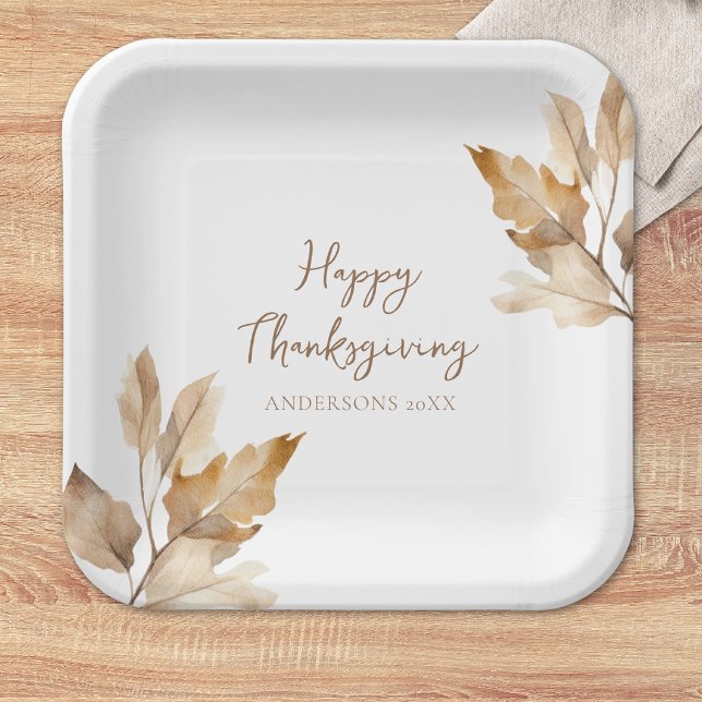 Moderne Wasserfarben-Blatt Thanksgiving Pappteller (Von Creator hochgeladen)