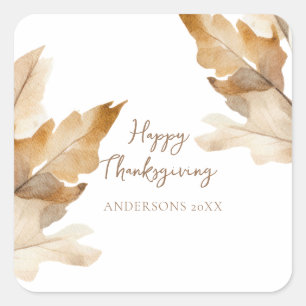Moderne Wasserfarben-Blatt Thanksgiving Quadratischer Aufkleber